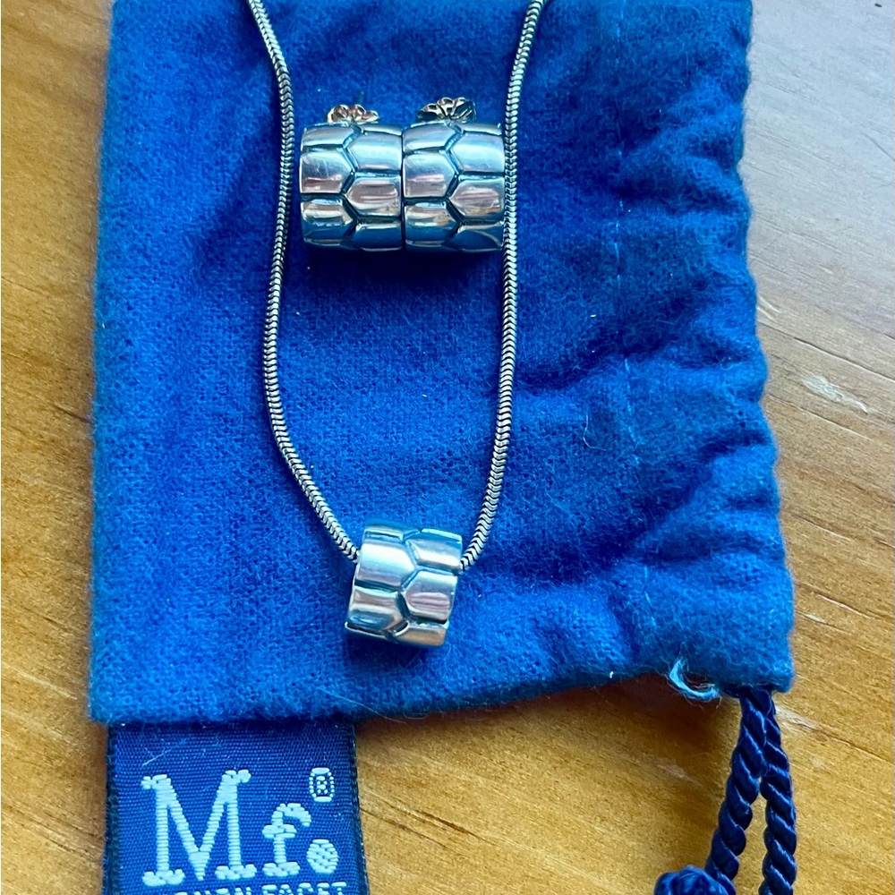 Mf Silver Tortoise Pendant Necklace and Earring Set - Silver